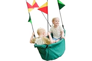 JUNGLE WELL Boat-Shaped Canoe Swing for Children, Eco-friendly Fabric, Indoor/Outdoor Hanging Hammock Chair Swing, Safe & Comfortable Play for Kids (Racing Green)