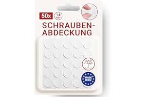 LouMaxx Abdeckkappen für Schrauben rund, Weiß Hochglanz, Ø 14 mm – 50er Set Selbstklebende Abdeckkappen für Bohrlöcher und kleine Beschädigungen – Universelle Schraubenabdeckung Weiss Made in EU