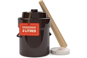 Kenley Fermentation Crock Jar 2 Litre - Stoneware Pot for Fermenting or Pickling Kimchi, Sauerkraut, Pickles, Vegetables, Kombucha - Ceramic Fermenter with Weights, Lid & Pounder