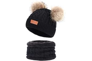 DURINM Bonnet Chaud écharpe Ensemble pour Enfants Bonnet Chapeau Enfant d'hiver Cercle Echarpe Ensemble, Chaud Enfant Bonnet pour Tout-Petits avec Cache-Cou