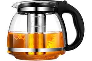 OUNONA Théière en verre filtre en acier inoxydable Poignée 2000 ml (Noir)