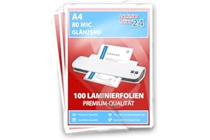 LAMINIERFOLIEN24 XLam Laminierfolien A4-2 x 80 Mic - glänzend - 100 Stück - PREMIUMQUALITÄT FÜR PERFEKTE LAMINIERERGEBNISSE
