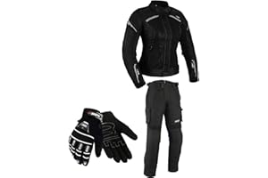 BOSmoto DAMEN MOTORRADKOMBI JACKE + HOSE + HANDSCHUHEN - BIKE MOTORRAD ROCKER TOURING in verschiedenen farben (L, Schwarz)