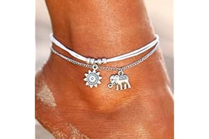 Wedity Elephant Anklets Retro Fashion Sunflower Woven Ankle Bracelets Beaded Summer Accessories Beach Foot Jewelry Adjustable for Women Girls
