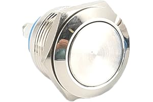 Powice Wodoszczelny przełącznik chwilowy 22 mm, ze stali nierdzewnej, przełącznik przyciskowy, 5 A, 12 V/24 V/110 V/230 V, odpowiedni do samochodów, zapłonów, dzwonków do drzwi (płaska głowica)