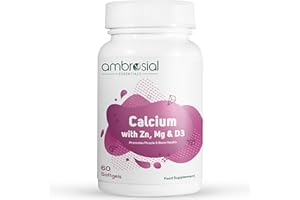 Ambrosial Calcium Magnesium Zinc with Vitamin D3 - High Potency Supplement for Bone Health, Muscles & Teeth - Highly Bioavailable Calcium Citrate Formula - 60 Softgels