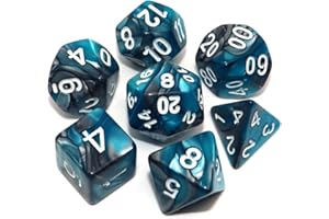 CREEBUY Set di 7 dadi DND RPG poliedrici per Dungeon and Dragons MTG D&D D20 D12 D10 D8 D6 D4 (Lake Blue & Silver)