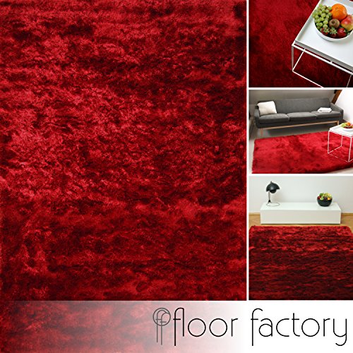 Exklusiver Hochflor Shaggy Teppich Satin rot 80x150 cm - edler, seidig glänzender Teppich