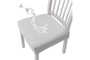 KELUINA Coprisedili per sedie impermeabili in jacquard con reticolo elasticizzato 1/2/4/6 pezzi Coprisedie per sedie da pranzo Coprisedie per cucina (Bianco,6 PCS)