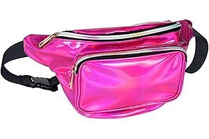Geestock Holographic Fanny Pack for Women/Girls, PVC Waterproof Shiny Waist Bag, Ladies Bum Bag with Adjustable Belt for Travel, Party, Festival Rave, Running, Hiking,Swimming