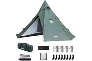 Tente de Camping Chaude avec poêle, Tente tipi en Toile Verte POMOLY Yarn Octa avec cric de poêle et Demi-Tente intérieure pour 3 à 5 Personnes, randonnée