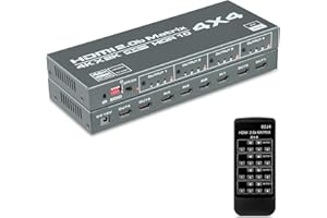 XYKJOBC Selector de matriz 4 x 4, matriz 4K HDMI 4 entradas 4 salidas, matriz HdMI 2.0 puertos 4 x 4, carga 4 K a 60 Hz 4K Dolby Vision HDR HDCP 2.2 soporta el mando a distancia (azul gris)