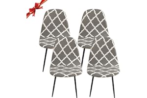 Jaotto Shell Chair Covers Set of 4,Stretch Shell Dining Chair Slipcovers,Armless Scandinavian Dining Chair Covers Washable Removable,Lounge Corner Chair Protector for Round Back Chair,Grey Geometry