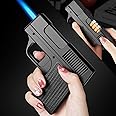 WBD Cigarettes Case with Lighter | Windproof Guns Lighter with Jet Torch | Refillable Lighters with Cigarettes Holder Box | Cool Funny Gifts for Men GUN STYLE BLACK