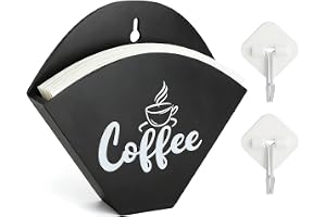 Kaffefilterhållare vägg med krok svart trä filterpåse hållare för V60 kaffefilter förvaring, utan borrning kaffetillbehör kök