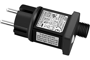 Dalugo Zasilacz sieciowy LED 31 V 6 W, łańcuch świetlny z timerem 6 h, 8 trybów i funkcją pamięci, wodoszczelność IP44, łańcuch świetlny LED, wtyczka do oświetlenia bożonarodzeniowego i sopli lodu