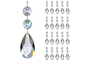 GOLDENHAITAI 20pcs 28mm Teardrop Lampadario Cristalli, Cristallo Chiaro Prismi Pendenti Parti Collegate Vetro Ottagono Perline Hanging Garland Decorazione