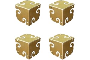 Tiazza 4Pcs Vintage Pure Brass Corner Protectors Antique Hardware Desk Edge Wooden Jewelry Gift Box Cabinet Three Sides Full Encase Corner Guard (Gold)