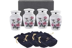BOLD & DIVINE Hummingbird Printed White Keepsake Urns | Small | Mini Urns Set of 4 | For Human or Pet Ashes