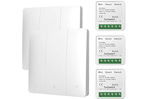 FUCHSWERK Set di pulsanti radio, interruttore da parete, interruttore della luce con ricevitore, portata 30 m, senza fili, senza batteria cinetica | 3 canali/2 – 3 tasti