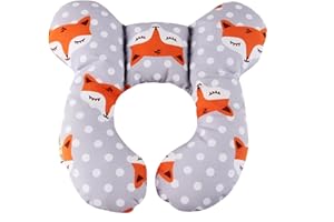 gudong Bébé Voyage Oreiller Poussette Siège De Voiture Doux Tête Et Cou Soutien Oreiller Bébé Voyage Cou Oreiller pour Les Nourrissons 0-1 Ans (Renard Orange)