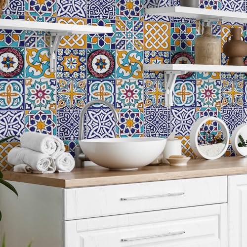 RE-COVERTILES - Adesivi Piastrelle Cucina Bagno Mattonelle adesive in PVC Impermeabili Antigraffio Stickers Decorazione Parete Cementine Peel and Stick - Modello 10 Pz 20x20 cm PS00033 Made in Italy