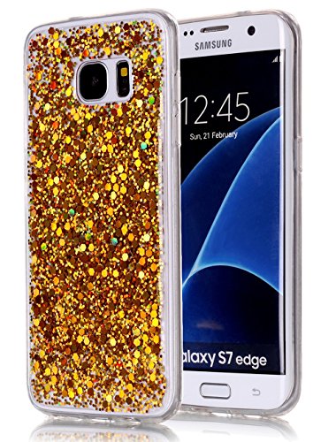 Nnopbeclik Hlle Silikon Transparent Fr Samsung Galaxy S7 Edge, Durchsichtig Ultra Slim TPU Kristall Tasche Etui, Luxus Bling Glitzer Clear Case Schutzhlle Variable Farbe Pailletten Muster Glnzend Strass Stodmpfend Transparent Schutz Handytasche Crystal Blume Case Schale Bumper Pour Samsung Galaxy S7 Edge [Braun]