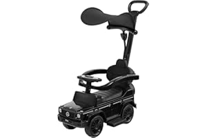 Maxmass Kids Ride on Push Car, Licensed Mercedes Benz 3-in-1 Toddler Push Along Toy Car with Adjustable Canopy, Detachable Handle & Guardrail, Foot to Floor Sliding Walker for 1-3 Years (Black)