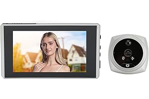 SEPTPENTA Timbre Digital LCD de 4, 5 Pulgadas, Timbre Electrónico con Mirilla de Ojo de 135 Grados, Cámara con Mirilla de Detección de Cuerpo Humano con Visión Nocturna en Color de 1080P para Puerta(Silver)