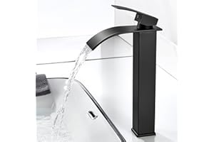 kisimixer Wasserfall Wasserhahn Bad Schwarz Matt, Hoch Wasserfall Waschtischarmatur, Waschbecken Wasserfall Armatur mit Auslauf Höhe 235mm Moderner Mischbatterie Waschbecken für G3/8'' Anschlüsse