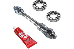 cyclingcolors KIT AXE DE Roue Arriere 9.5 x 165 MM + ROULEMENT 1/4" + Graisse Velox Cage A Bille MOYEU Velo VTT Fixie Vintage Ancien Plein Argent Acier ECROU VIS