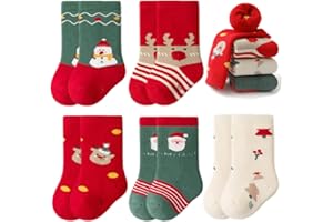 Yafane 5 Paia Calzini Natale Bambino Calze di Natalizie Bambini Bambina Calze Natale Calzino di Spessi Cotone Caldo Invernali Termiche per Ragazze Ragazzo 0-5 Anni