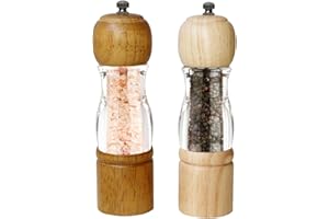 ManGotree Pepper Mill & Salt Grinder Set | Natural Solidwood with Acrylic Visible Window | Adjustable Coarseness – Perfect for Gourmet Cooking, 8 Inch, 2 Pack (Natural and Walnut)