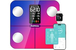 Healthkeep Báscula Grasa Corporal,Básculas Inteligentes Digitalescon Función de Frecuencia Cardíaca,Pantalla VA Extra Grande,15 Datos Corporales
