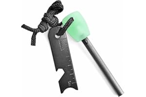 Grenhaven 3-in-1 Maxi Glow Accendifuoco – Pietra focaia con 12.000 scintille, luminescente, include righello e apribottiglie – Accendino in magnesio per outdoor, survival e camping