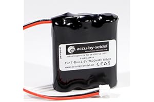 ACCU-BY-SEIDEL Ersatz-Akku 3,6V 2600 mAh mit 35% mehr Leistung NiMH gebräuchlich für Toniebox Tonie Box Musikbox Lautsprecher mit Kabel und Stecker. VARTA Ready to use Technologie.