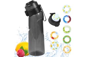 flavour pods Air Water Bottle with 7 Flavoured Water Bottle 650ML Fruit Fragrance Scented Water Cup BPA Free 0% Sugar Calorie Drinking (Black)