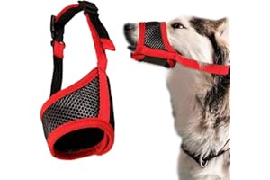 Clyhon Maulkorb Für Hunde-Nylon mit atmungsaktivem, Verstellbare Schlaufe, Atmungsaktiv, Sicherer, Schneller Sitz Für Kleine, Mittelgroße Hunde, Verhindert Das Beißen, Kauen Und Bellen (L, rot)