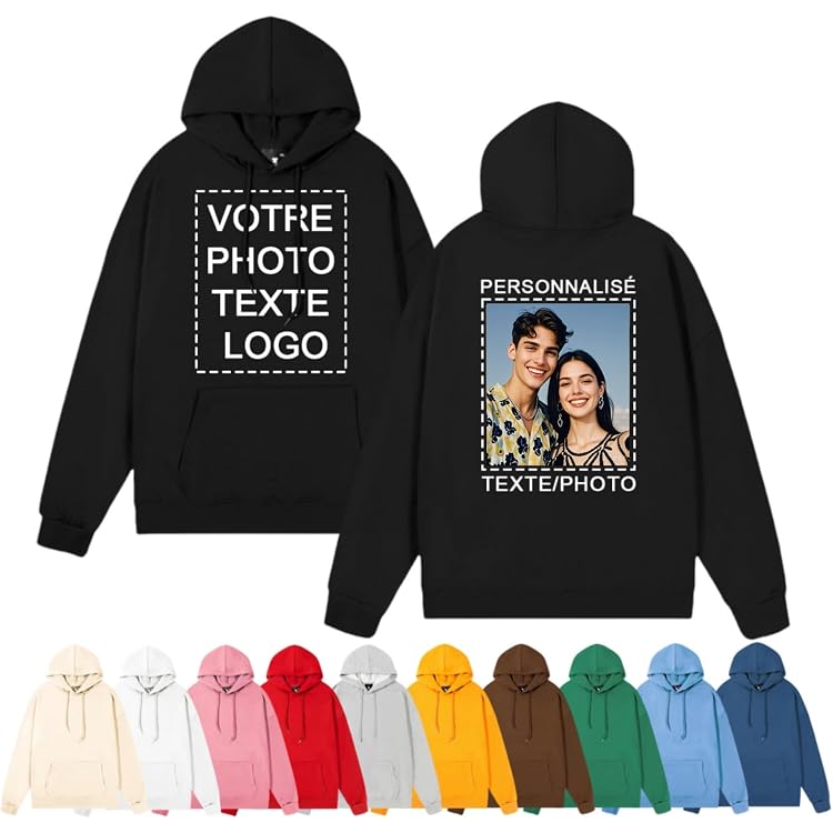 Sweats à Capuche Brodés Personnalisés Pour Couples - Initiales, Chiffres Romains, Cadeau Anniversaire