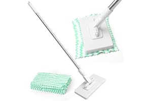 Balai Serpillère Plat avec Système de Serrage à Pression - 10 Lingettes Microfibres Incluses, Manche Télescopique 100 cm, Nettoyage Sol Sec et Humide, sans Se Salir Les Mains, pour Maison et Bureau