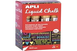 APLI - Liquid Chalk, Pennarelli a gesso liquido, cancellabili, punta rotonda da 5,5 mm, colore oro, 12 pezzi