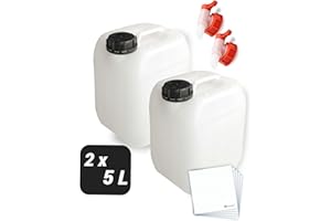 Trevendo Lot de 2 jerricans à eau de 5 litres - Convient à un usage alimentaire et sans BPA - Idéal pour l'approvisionnement en eau au camping - Avec robinet d'écoulement et bouchon à vis