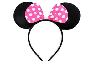 ZADAWERK® Diadema Mini Mouse - rosa - disfraz de ratón - carnaval - orejas negras, lazo rosa, lunares blancos - accesorios para el pelo infantil