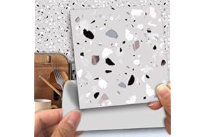 Alwayspon Wall Tile Transfers Sticker for Home Decor, Peel & Stick self-Adhesive splashback, Tile Decals for Living Room Kitchen Bathroom Wall Decor, 25 Pieces Grey Terrazzo Tile Sticker
