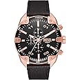 Diesel Spiked Watch for Men, Quartz Chronograph Movement with Leather Strap
