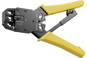 deleyCON Pinza Crimpare per Connettore Modulare Connettore RJ per RJ11 RJ12 RJ45 DEC Telefono e Rete Cavi Collegamenti 6P4C 6P6C 8P8C 4P4C 4P2C Tagliacavi Isolante - Giallo