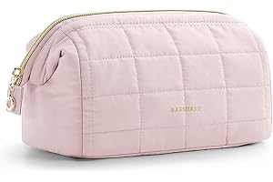BAGSMART Makeup Bag Travel Cosmetic Bag, Puffy Padded Make Up Bags for Women Large Capacity Makeup Organizer Case, Wide-Open Pouch Purse Travel Essentials Toiletries Accessories Brushes, Pink