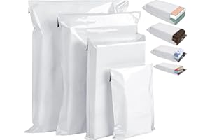 ESTCOO 60 x Sacs Pochettes d'Envoi Colis Vinted en 4 Tailles, Enveloppes Plastique d'Expédition Auto-Adhésives, Blanches Opaques pour Vêtements, Chaussures, Livres L'emballage Expéditeu