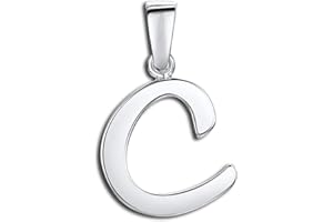 Amberta Gioielli - Ciondolo a Forma di Iniziale in Argento Sterling 925 - Pendente Classico per Donna alla Moda