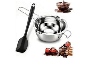 QIMMU Edelstahl Schmelzschüssel,Wasserbad Schmelzschale,Schmelzschale Schokolade,Schmelztopf,400ML Wasserbad Schüssel Mit Silikonlöffel,Ideal Zum Schmelzen Von Schokolade,Butter,KäSe Oder Wachs